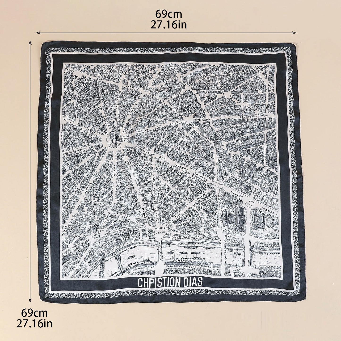 Paris City Map Print Satin Scarf