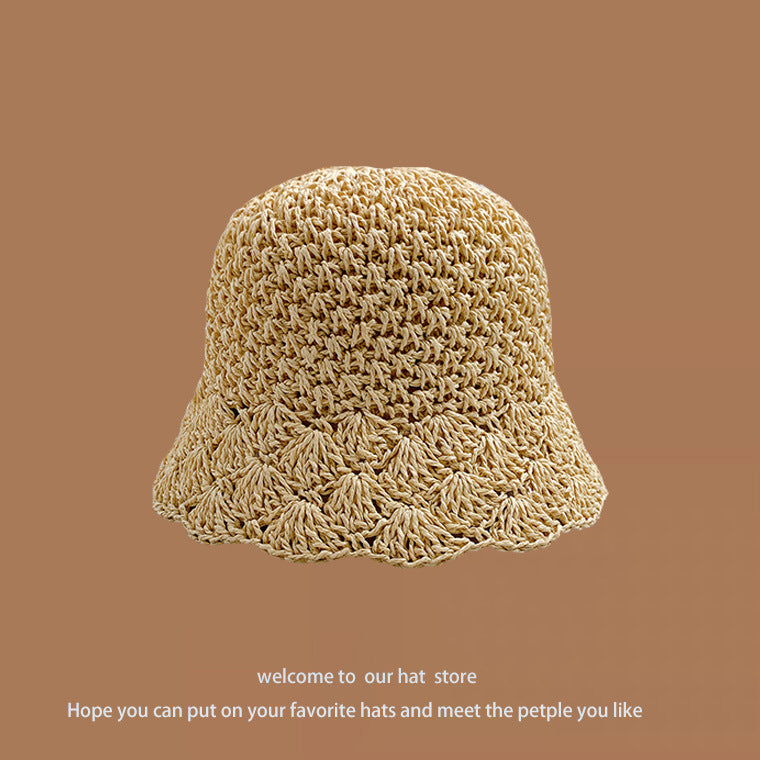 Sweet All-matching Woven Straw Hat Female Seaside Sun-proof Bucket Hat