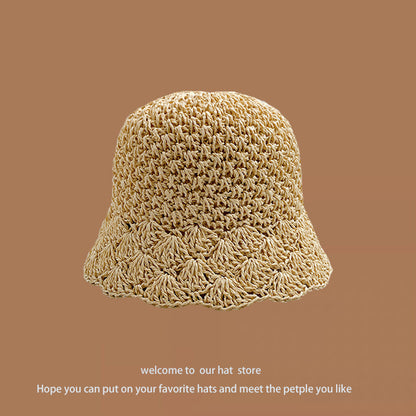 Sweet All-matching Woven Straw Hat Female Seaside Sun-proof Bucket Hat