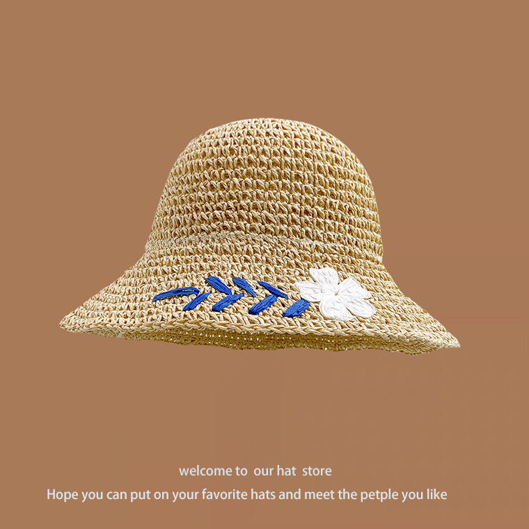 Sweet All-matching Woven Straw Hat Female Seaside Sun-proof Bucket Hat
