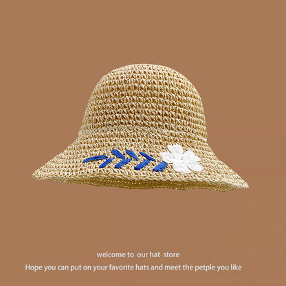 Sweet All-matching Woven Straw Hat Female Seaside Sun-proof Bucket Hat