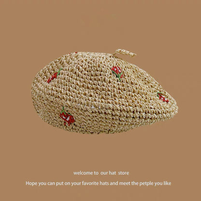 Sweet All-matching Woven Straw Hat Female Seaside Sun-proof Bucket Hat