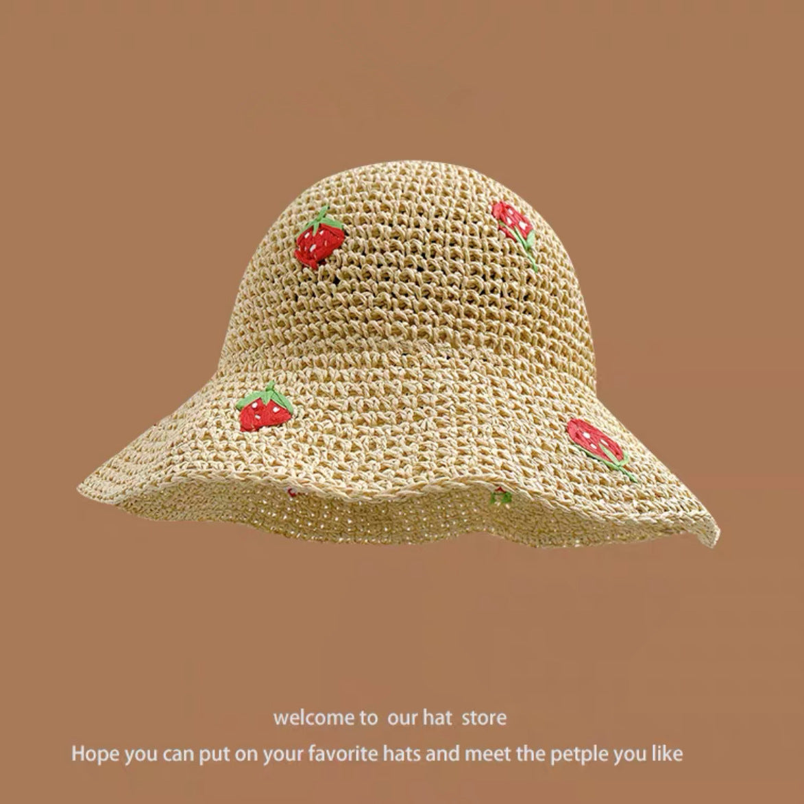 Sweet All-matching Woven Straw Hat Female Seaside Sun-proof Bucket Hat