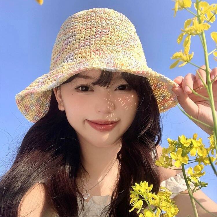Sweet All-matching Woven Straw Hat Female Seaside Sun-proof Bucket Hat