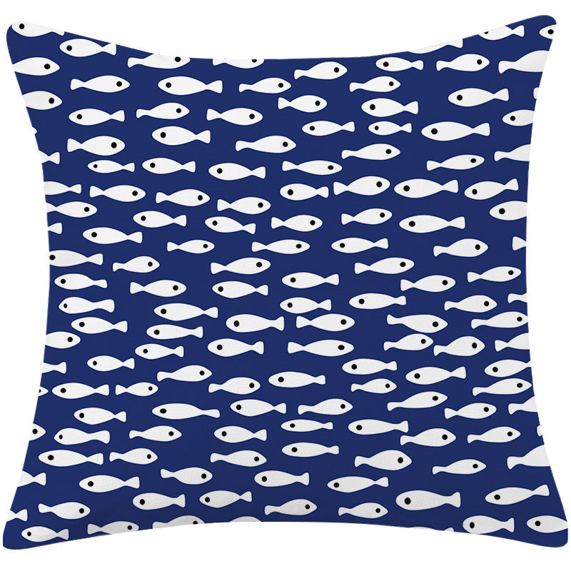 Mediterranean Blue Simple Cotton And Linen Pillow