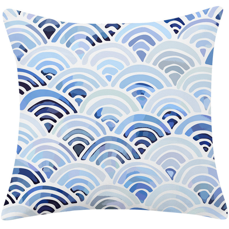 Mediterranean Blue Simple Cotton And Linen Pillow