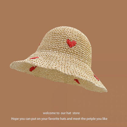 Sweet All-matching Woven Straw Hat Female Seaside Sun-proof Bucket Hat