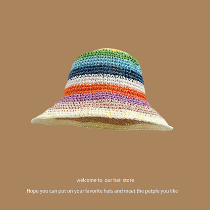 Sweet All-matching Woven Straw Hat Female Seaside Sun-proof Bucket Hat