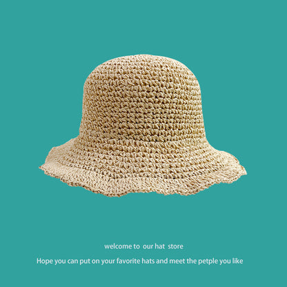 Sweet All-matching Woven Straw Hat Female Seaside Sun-proof Bucket Hat
