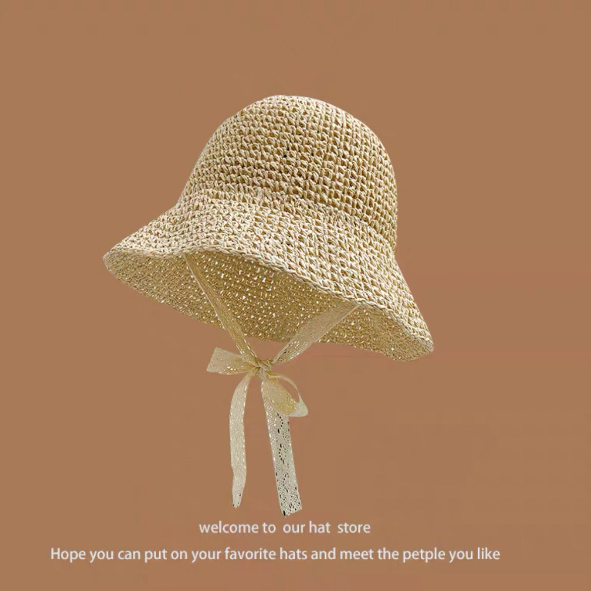 Sweet All-matching Woven Straw Hat Female Seaside Sun-proof Bucket Hat