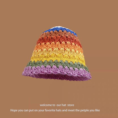 Sweet All-matching Woven Straw Hat Female Seaside Sun-proof Bucket Hat