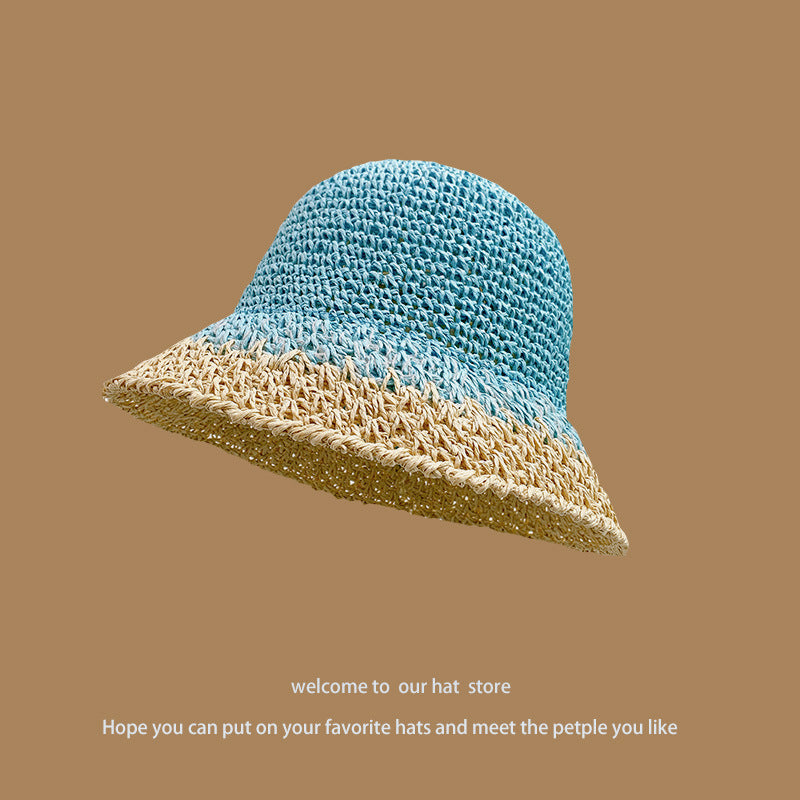 Sweet All-matching Woven Straw Hat Female Seaside Sun-proof Bucket Hat