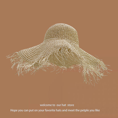 Sweet All-matching Woven Straw Hat Female Seaside Sun-proof Bucket Hat