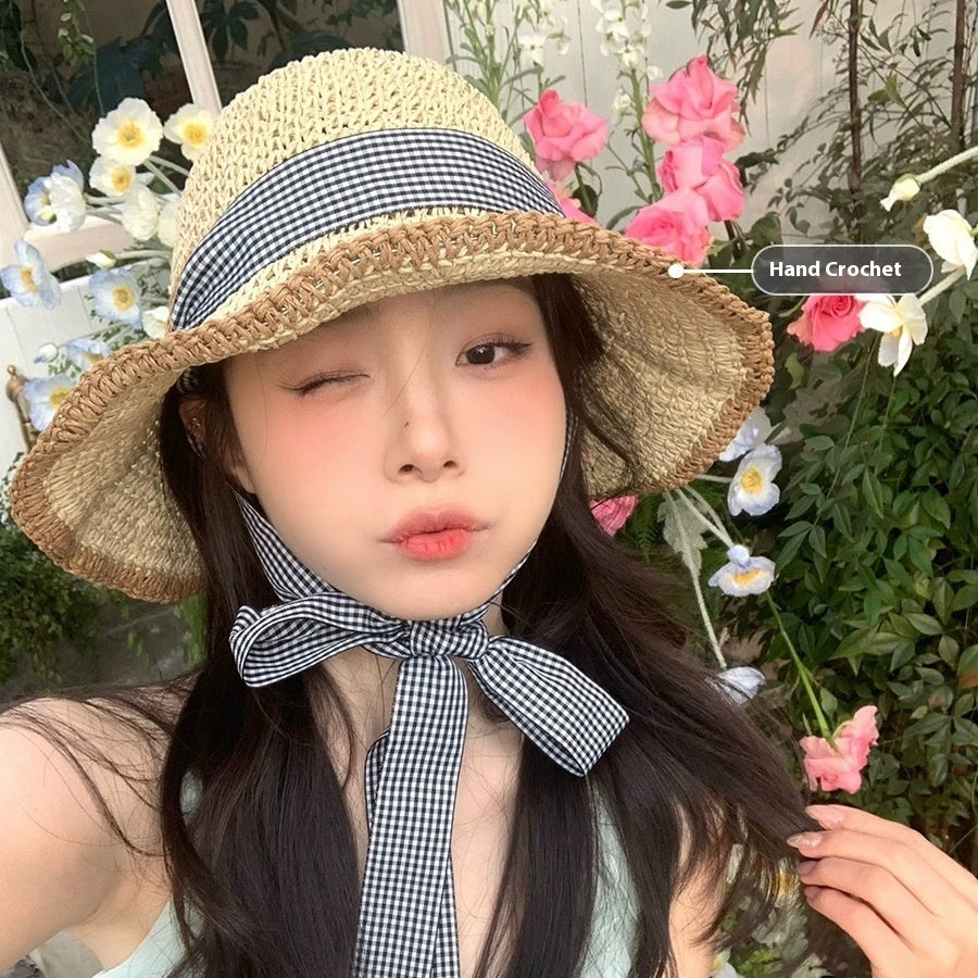Sweet All-matching Woven Straw Hat Female Seaside Sun-proof Bucket Hat