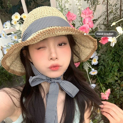 Sweet All-matching Woven Straw Hat Female Seaside Sun-proof Bucket Hat