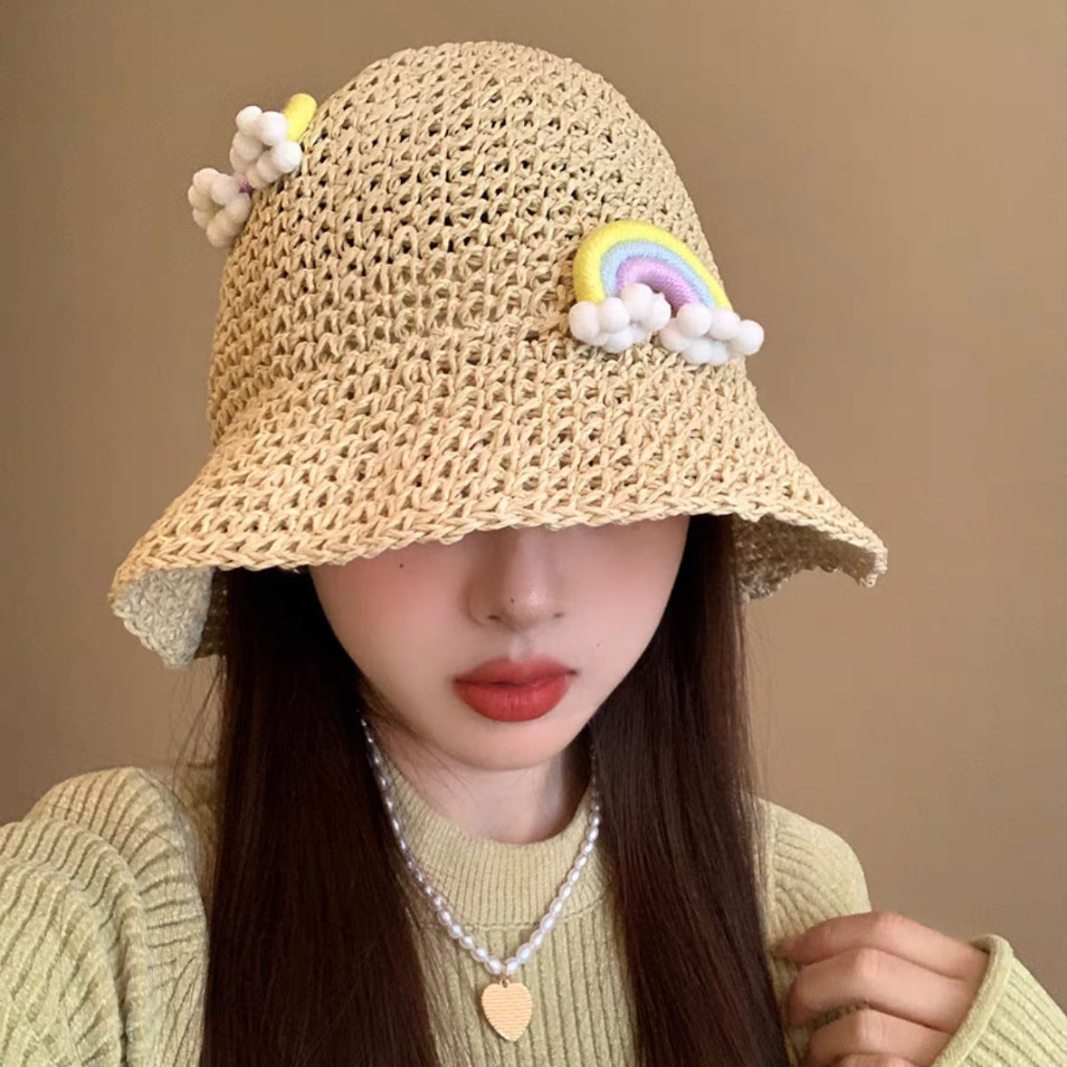 Sweet All-matching Woven Straw Hat Female Seaside Sun-proof Bucket Hat