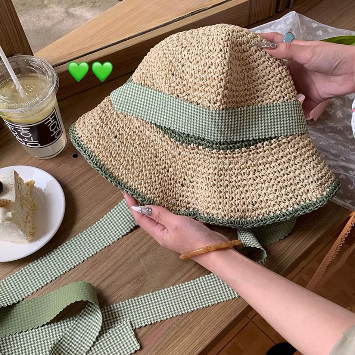 Sweet All-matching Woven Straw Hat Female Seaside Sun-proof Bucket Hat
