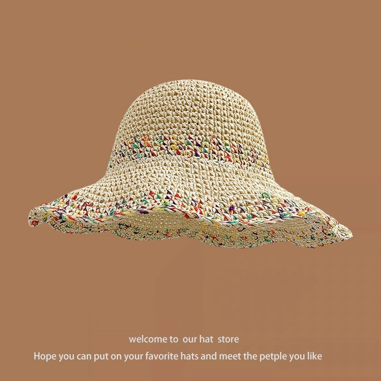 Sweet All-matching Woven Straw Hat Female Seaside Sun-proof Bucket Hat