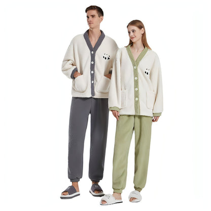 Couple Pajamas Women Winter Coral Fleece Thickened Casual Clothes Half