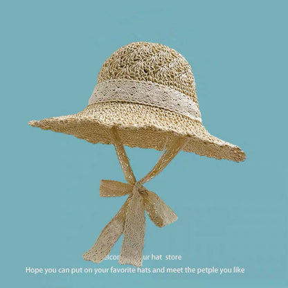 Sweet All-matching Woven Straw Hat Female Seaside Sun-proof Bucket Hat