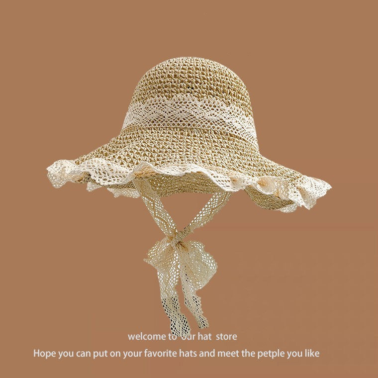 Sweet All-matching Woven Straw Hat Female Seaside Sun-proof Bucket Hat