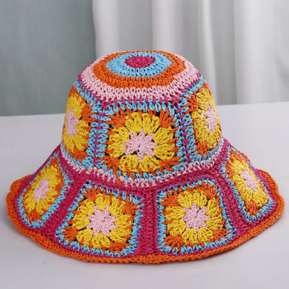 Sweet All-matching Woven Straw Hat Female Seaside Sun-proof Bucket Hat