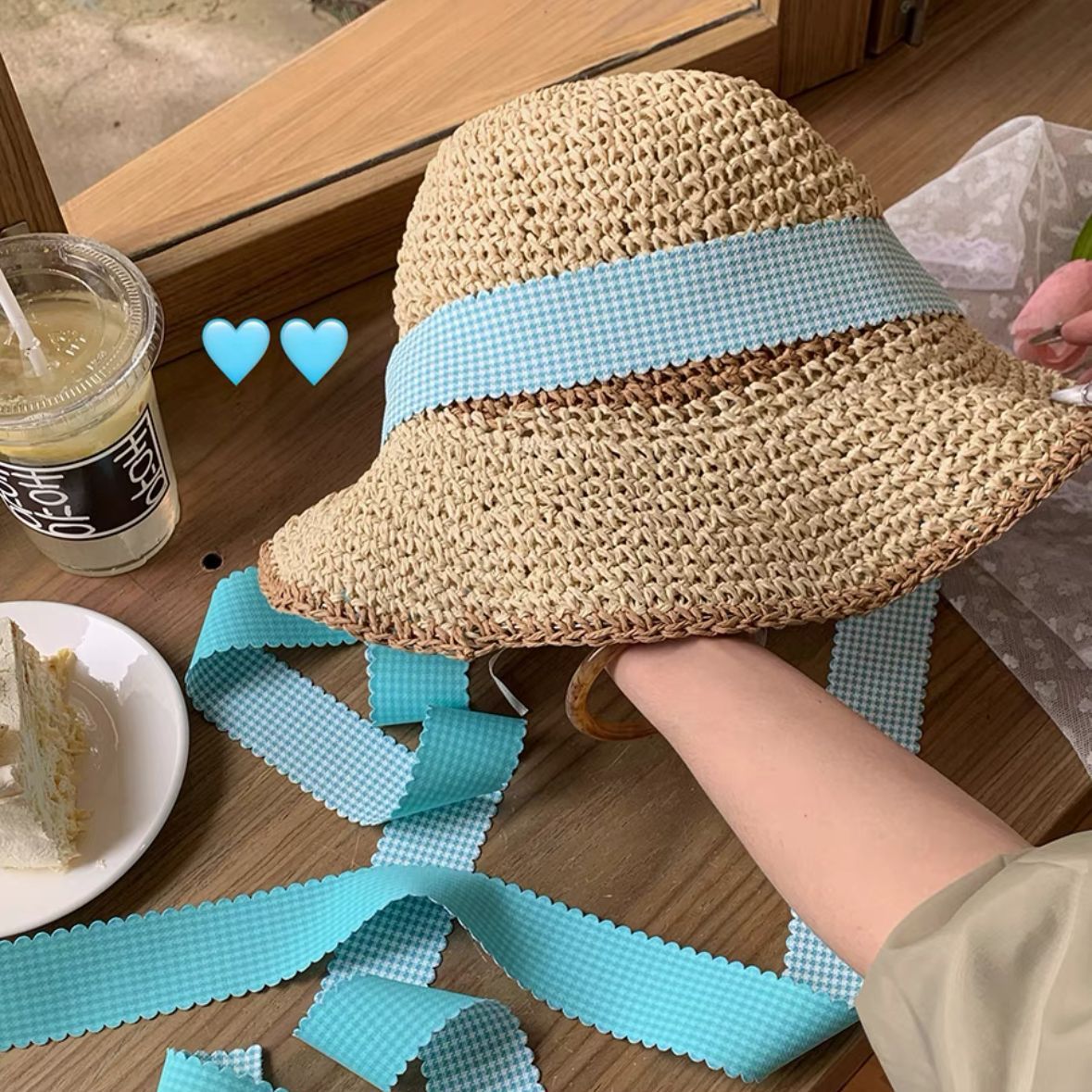 Sweet All-matching Woven Straw Hat Female Seaside Sun-proof Bucket Hat