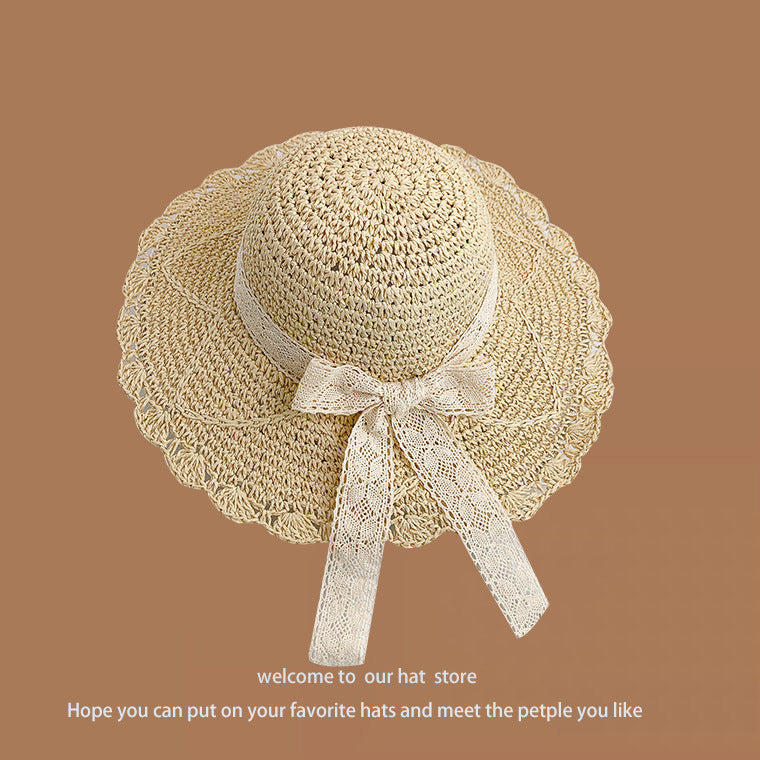Sweet All-matching Woven Straw Hat Female Seaside Sun-proof Bucket Hat