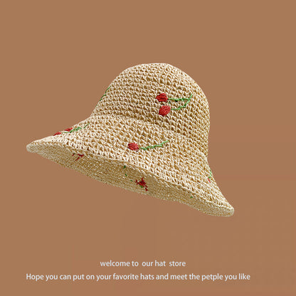 Sweet All-matching Woven Straw Hat Female Seaside Sun-proof Bucket Hat