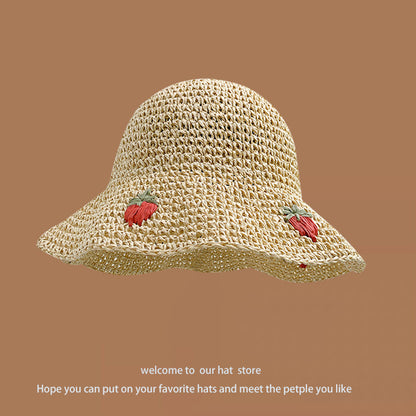 Sweet All-matching Woven Straw Hat Female Seaside Sun-proof Bucket Hat