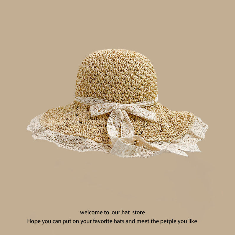 Sweet All-matching Woven Straw Hat Female Seaside Sun-proof Bucket Hat