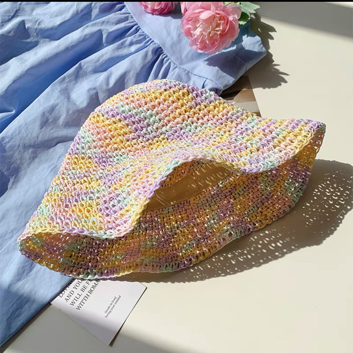 Sweet All-matching Woven Straw Hat Female Seaside Sun-proof Bucket Hat