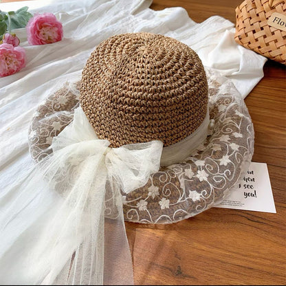 Sweet All-matching Woven Straw Hat Female Seaside Sun-proof Bucket Hat