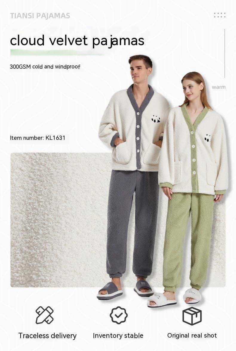 Couple Pajamas Women Winter Coral Fleece Thickened Casual Clothes Half
