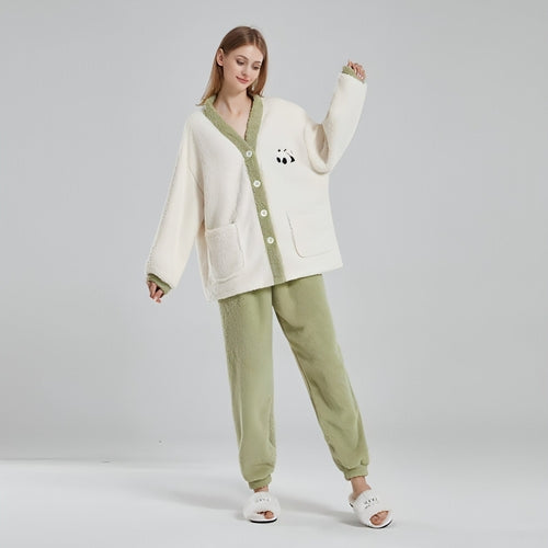 Couple Pajamas Women Winter Coral Fleece Thickened Casual Clothes Half