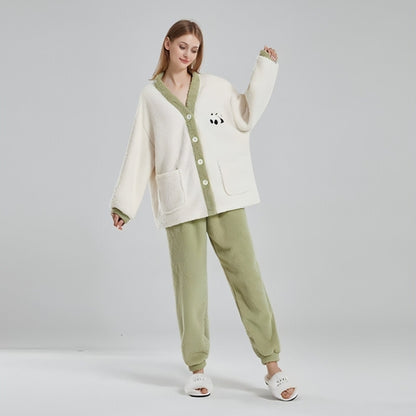 Couple Pajamas Women Winter Coral Fleece Thickened Casual Clothes Half