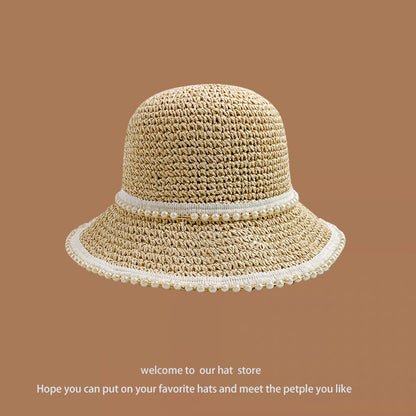 Sweet All-matching Woven Straw Hat Female Seaside Sun-proof Bucket Hat
