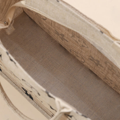 Patterned Natural Jute Tote Bag