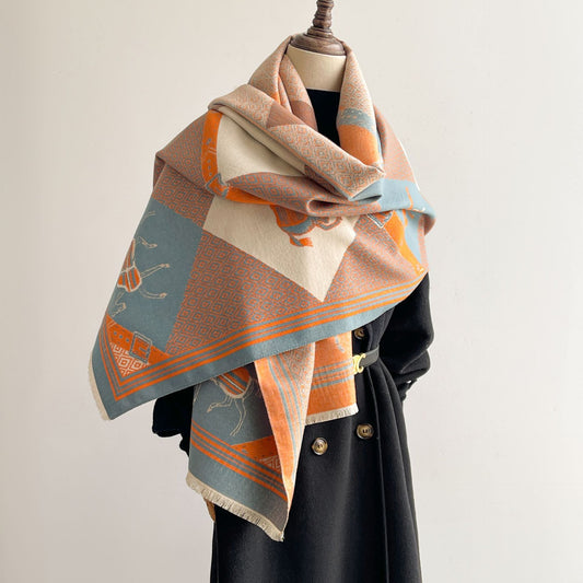 Equestrian Print Reversible Scarf