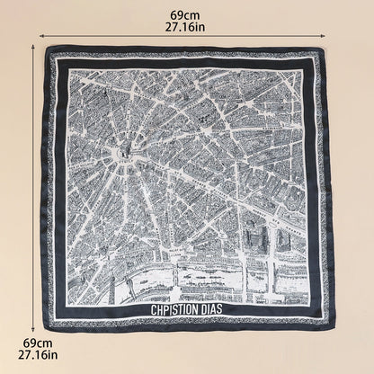 Paris City Map Print Satin Scarf