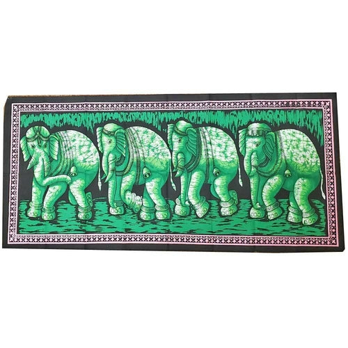 Matriarch Elephant Herd Horizontal Wall Banner Batik Table Runner