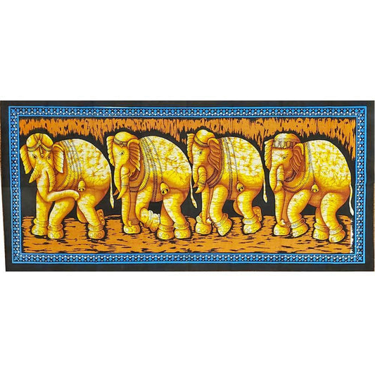 Matriarch Elephant Herd Horizontal Wall Banner Batik Table Runner