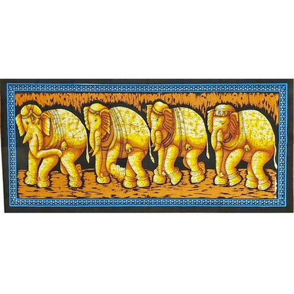 Matriarch Elephant Herd Horizontal Wall Banner Batik Table Runner