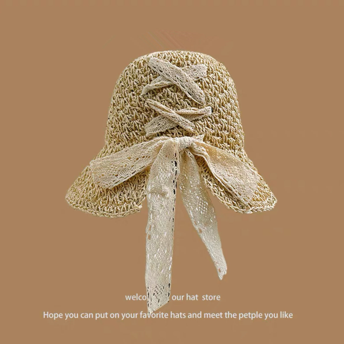 Sweet All-matching Woven Straw Hat Female Seaside Sun-proof Bucket Hat