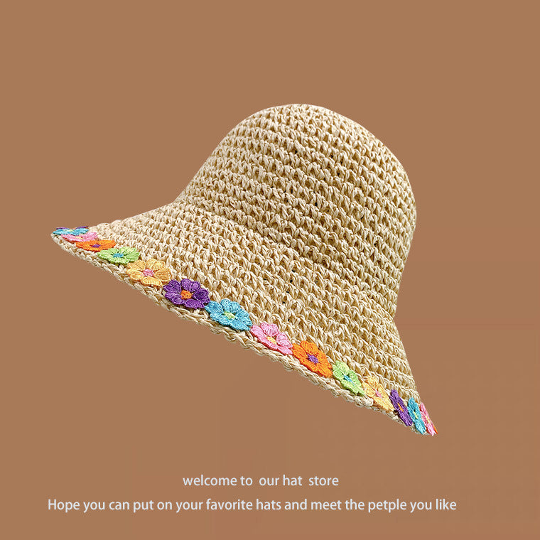 Sweet All-matching Woven Straw Hat Female Seaside Sun-proof Bucket Hat