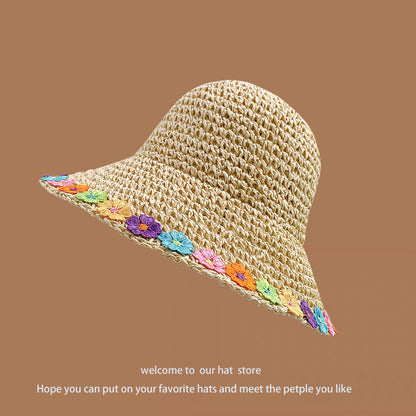 Sweet All-matching Woven Straw Hat Female Seaside Sun-proof Bucket Hat