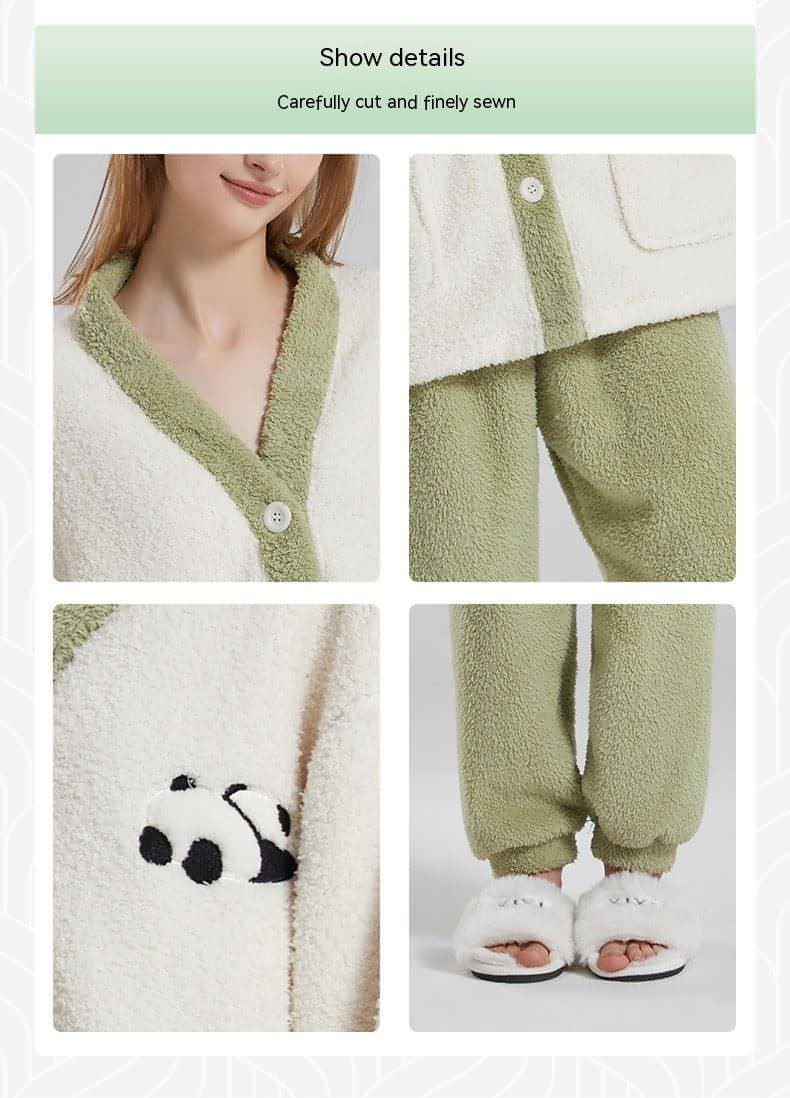 Couple Pajamas Women Winter Coral Fleece Thickened Casual Clothes Half