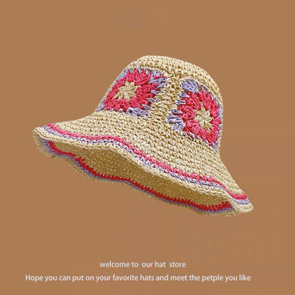 Sweet All-matching Woven Straw Hat Female Seaside Sun-proof Bucket Hat