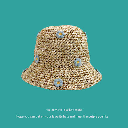 Sweet All-matching Woven Straw Hat Female Seaside Sun-proof Bucket Hat