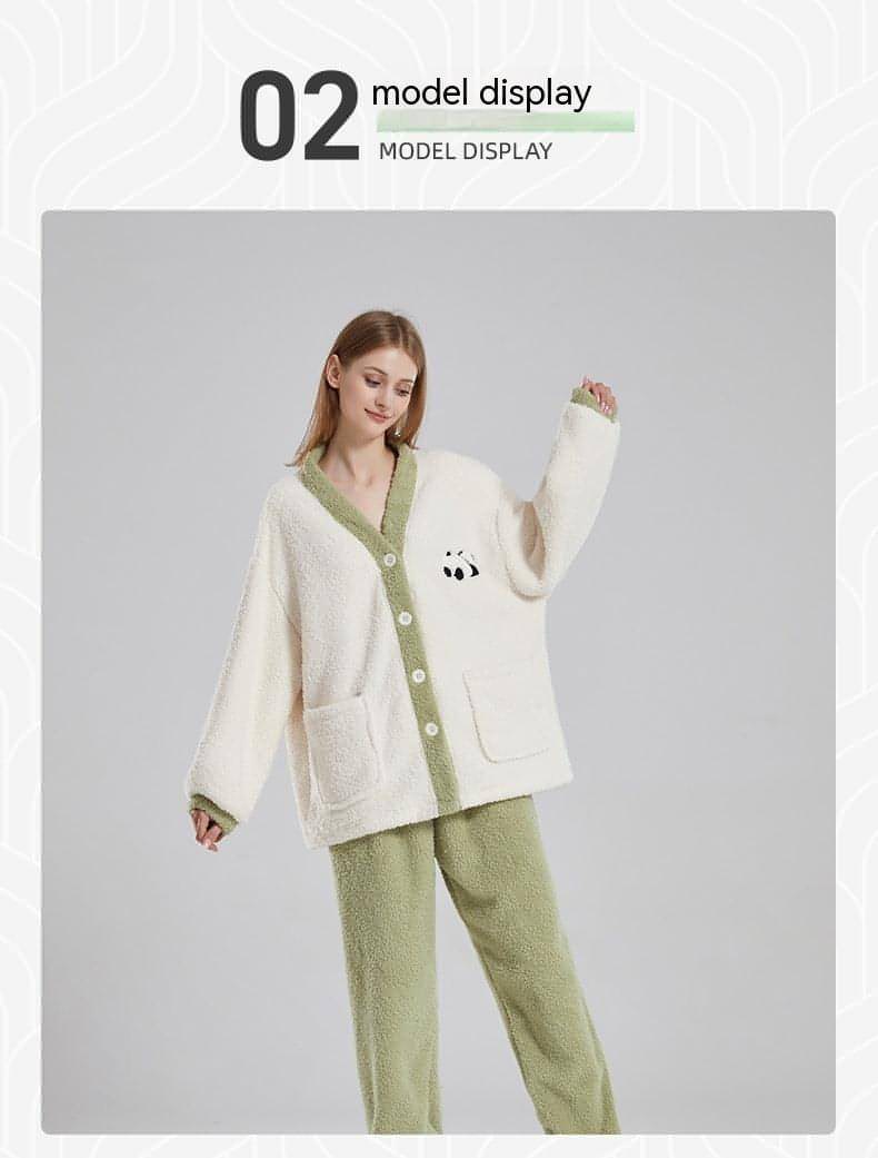 Couple Pajamas Women Winter Coral Fleece Thickened Casual Clothes Half